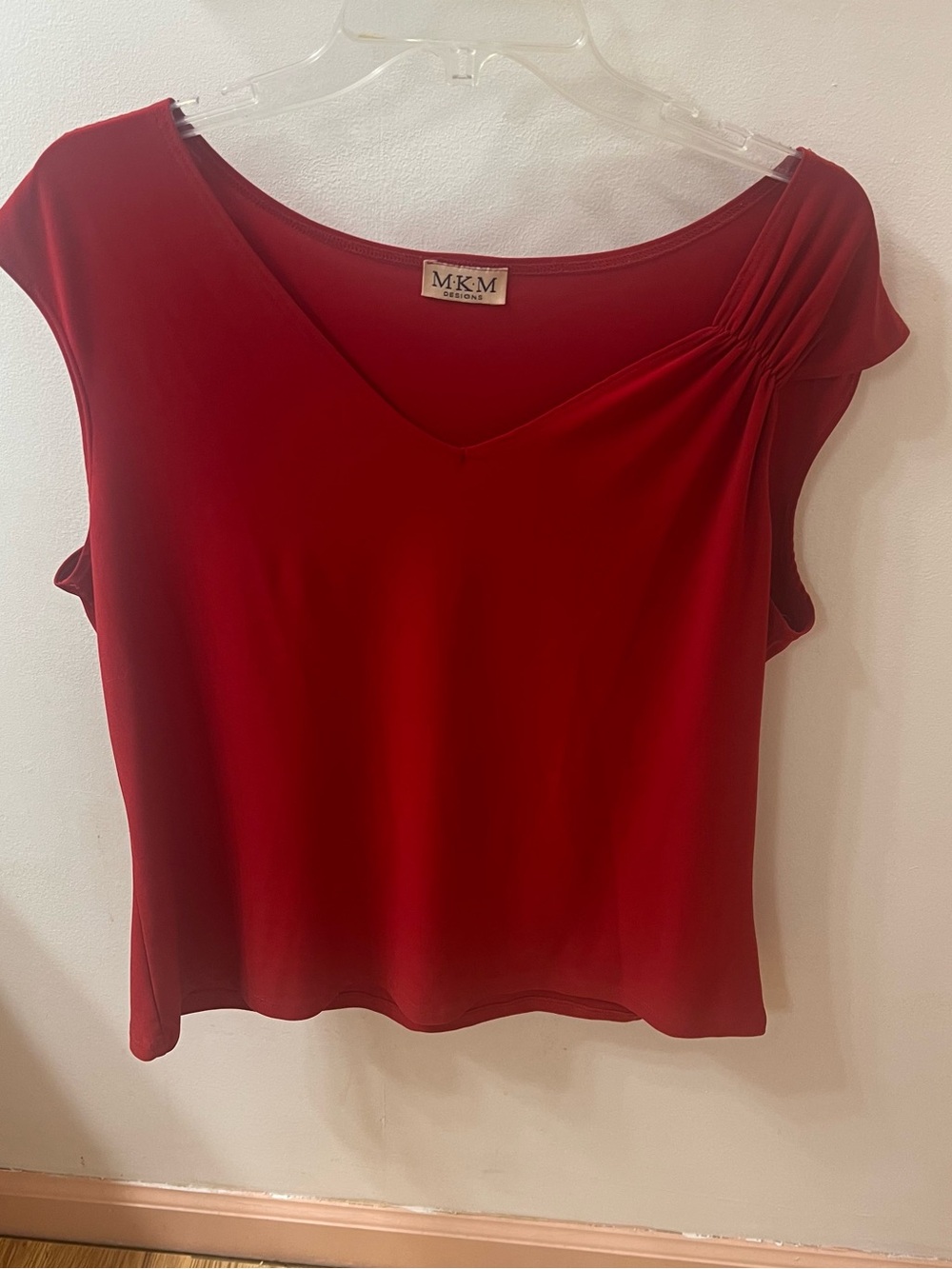 MKM Designs Red V-Neck Cap Sleeve Blouse Vintage